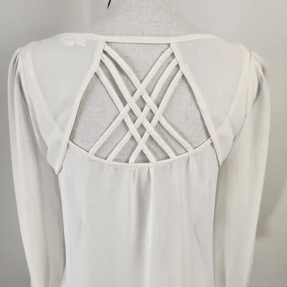MINE Womens Size Small Cream White Sheer Long Sleeve Summer Spring‎ Blouse - Picture 8 of 10